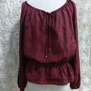 Michael Kors Burgundy Leopard Print Blouse Sz Large